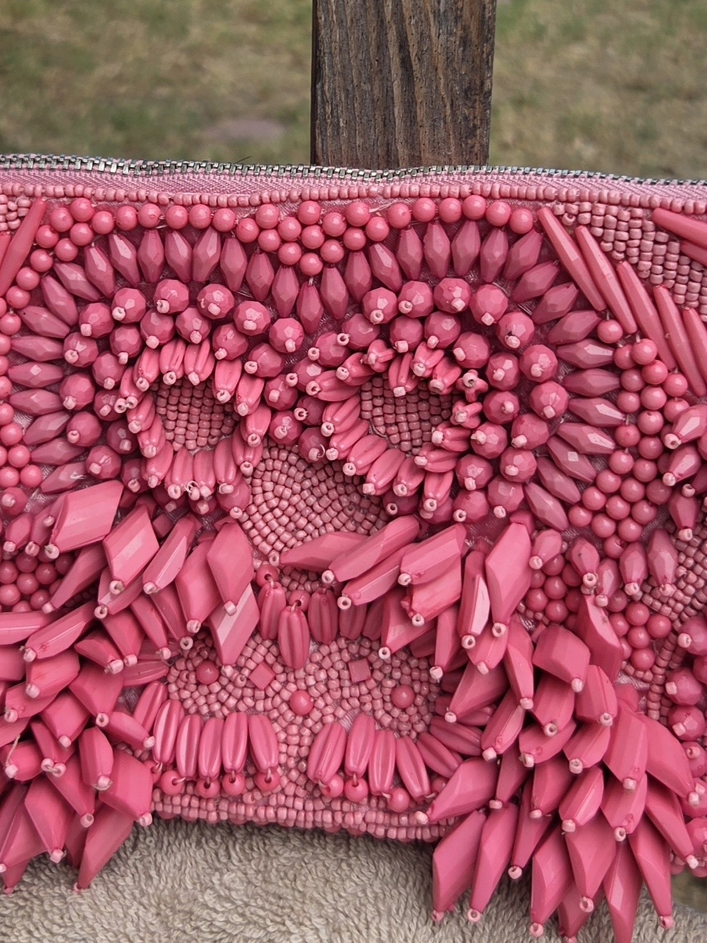 Beaded Pink Skull Clutch Shoulder Bag -